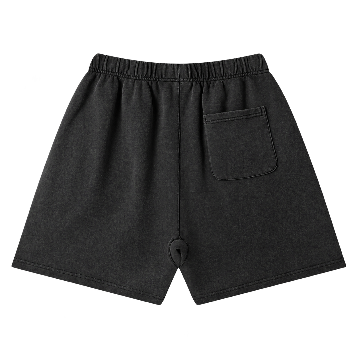 Washed cotton shorts, Black, back view. Digital supplier preview.