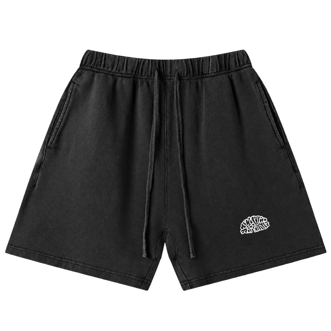 Washed cotton shorts, Black, front view. Digital supplier preview.